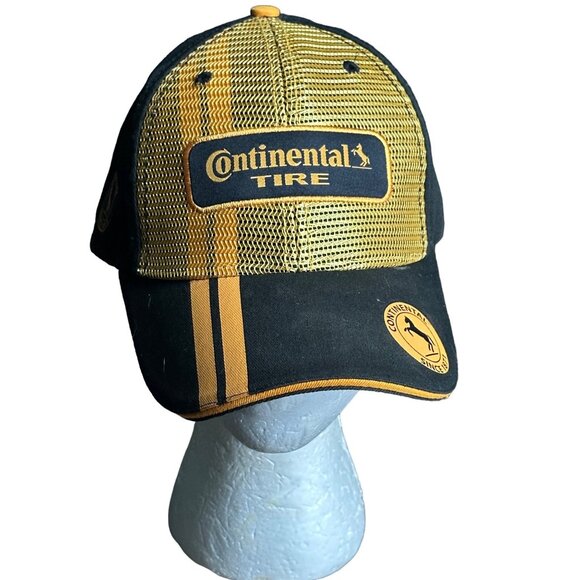 Continental Tire Yellow & Black Mesh Trucker Hat  Horse logo Adjustable Cap - Picture 1 of 10